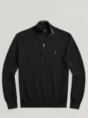 NWOT Polo Ralph Lauren Mesh Knit Quarter Zip Cotton Sweater Mens L Charcoal Grey